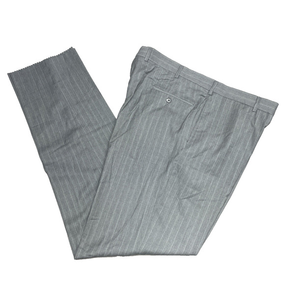 Joseph Abboud Men's 40x34.5 No Hem Gray Dress Pants 100% Wool Striped Flat Front - Picture 1 of 6